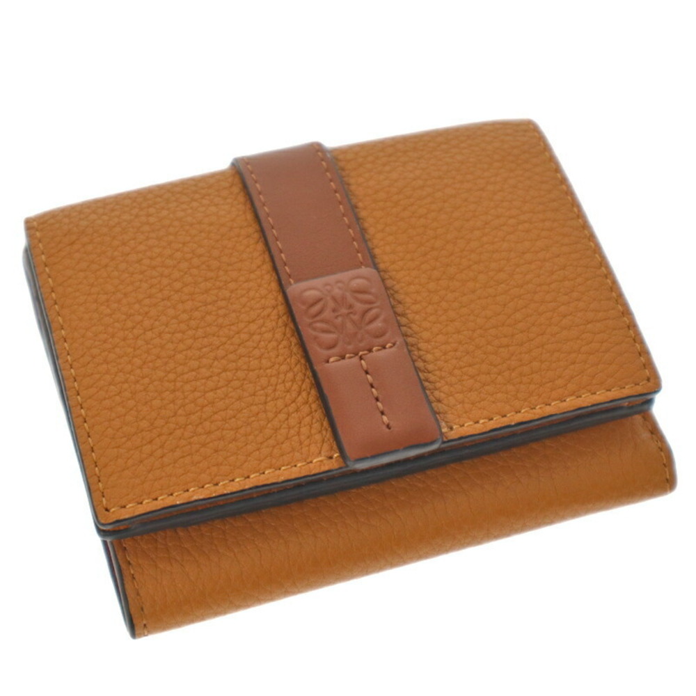 Loewe Trifold Compact Wallet Anagram Camel Brown Leather